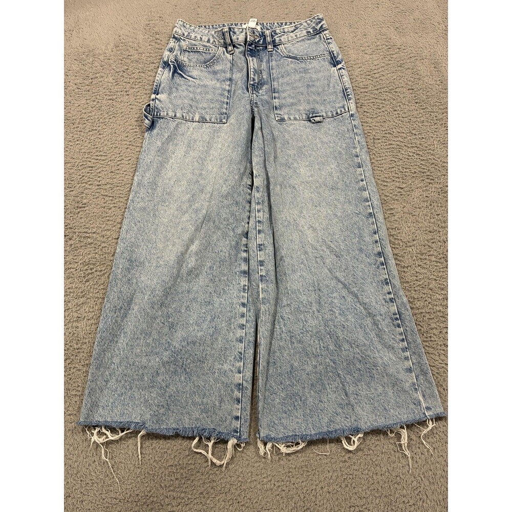 Forever 21 Premium Jeans Womens 29 Blue Acid Wash Carpenter Wide Leg Denim